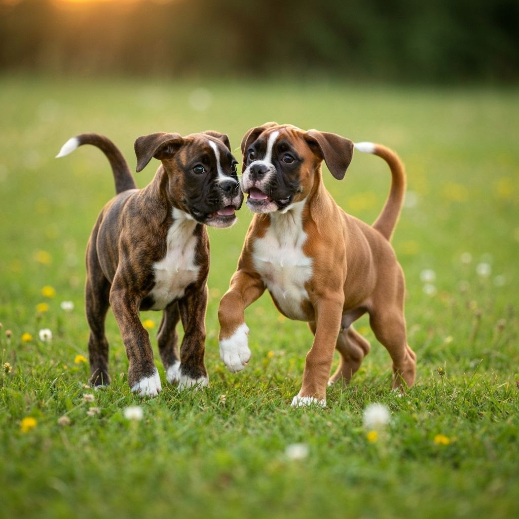 Boxer puppies playing together