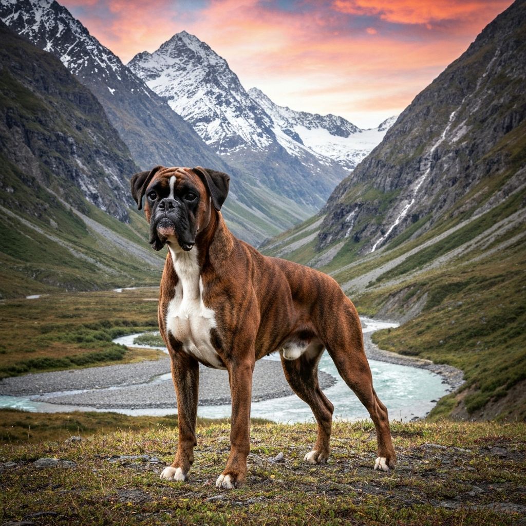 Majestic brindle boxer in mountain setting